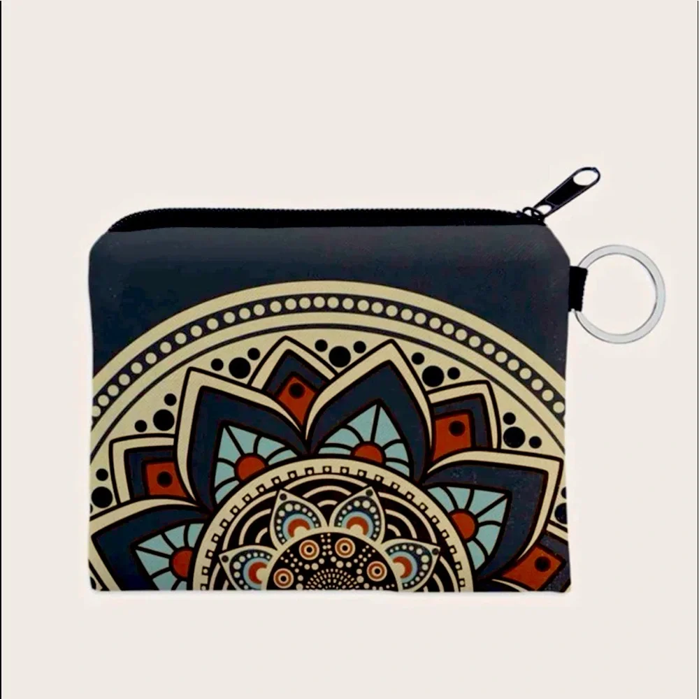 New Bohemian Mandala Graphic Blue Red Tan Artistic Multicolour Coin Purse